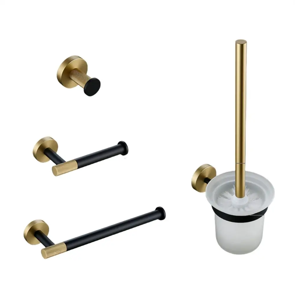 

Wall Mounted Towel Rack Paper Holder Hook Knurled Gold Black Toilet Brush Holder Bathroom Set,Customized