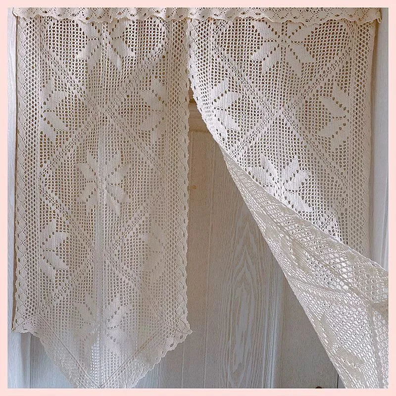 Retro Tassels Short Curtains For Kitchen Beige Cotton Linen Lace Half Tulle Curtain Wine Cabinet Door Christmas Decor Curtain
