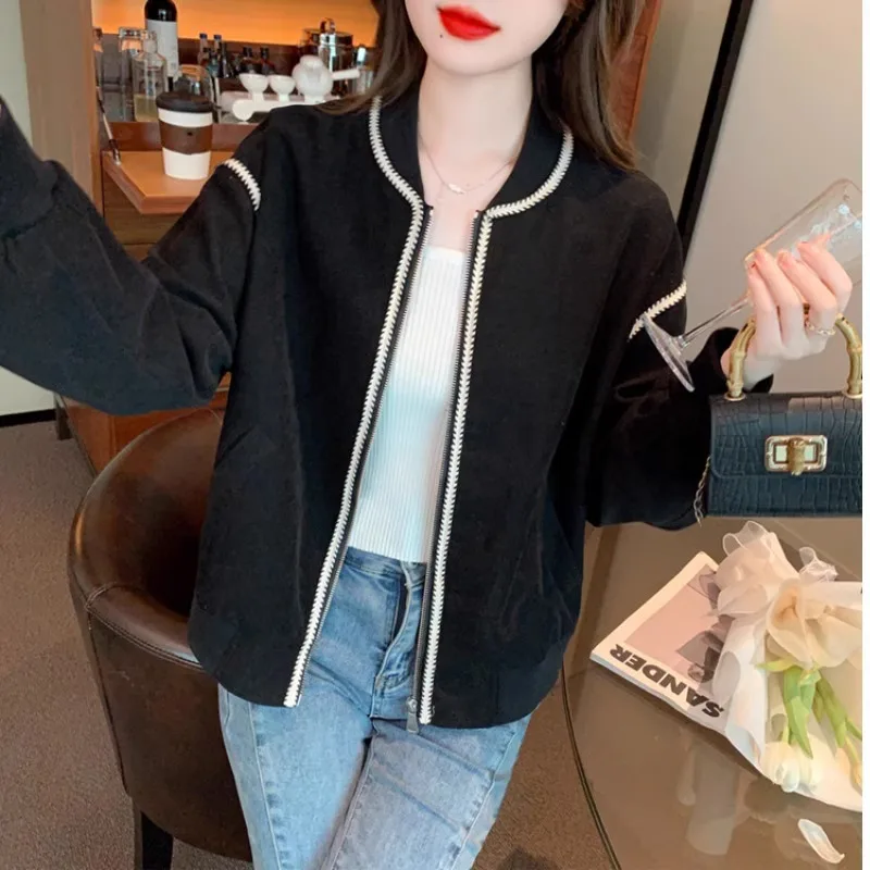 Fashionable high-end contrasting color jacket for women's early spring Korean version loose casual cardigan top