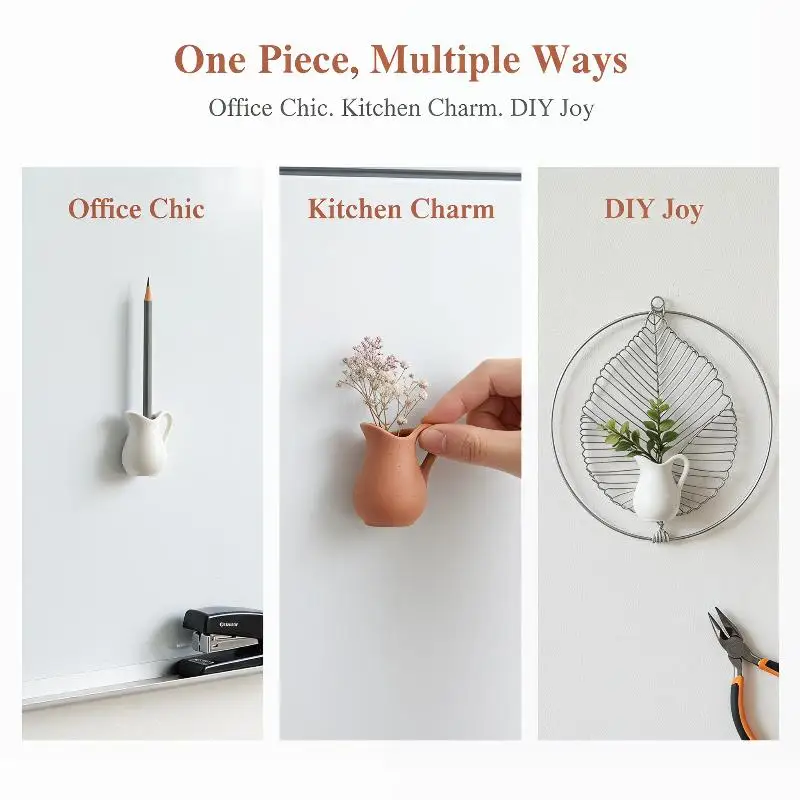 Mini Ceramic Vase Fridge Magnet 3D Micro Landscape Plant Pot Ideal for Small Plants Home or Office Decoration