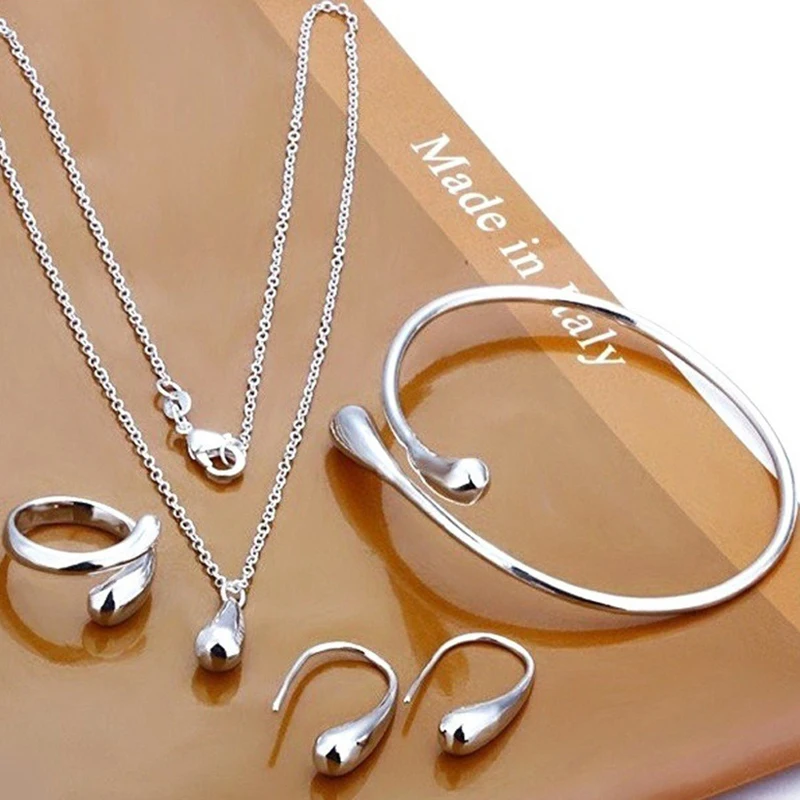 New··4Pcs Fashion Teardrop Jewelry Set For Women Simple Ring Necklace Bracelet Earrings Set For Banquet Wedding Jewelry