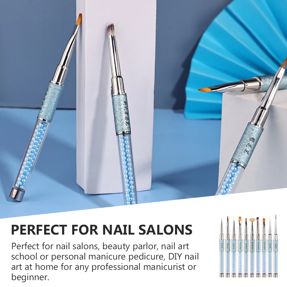 

10pcs Nail Art Brush Set High-Quality Fiber Hair Light Handle For Diy Manicure Pedicure French Trimmer Dotting Pen Nail Template