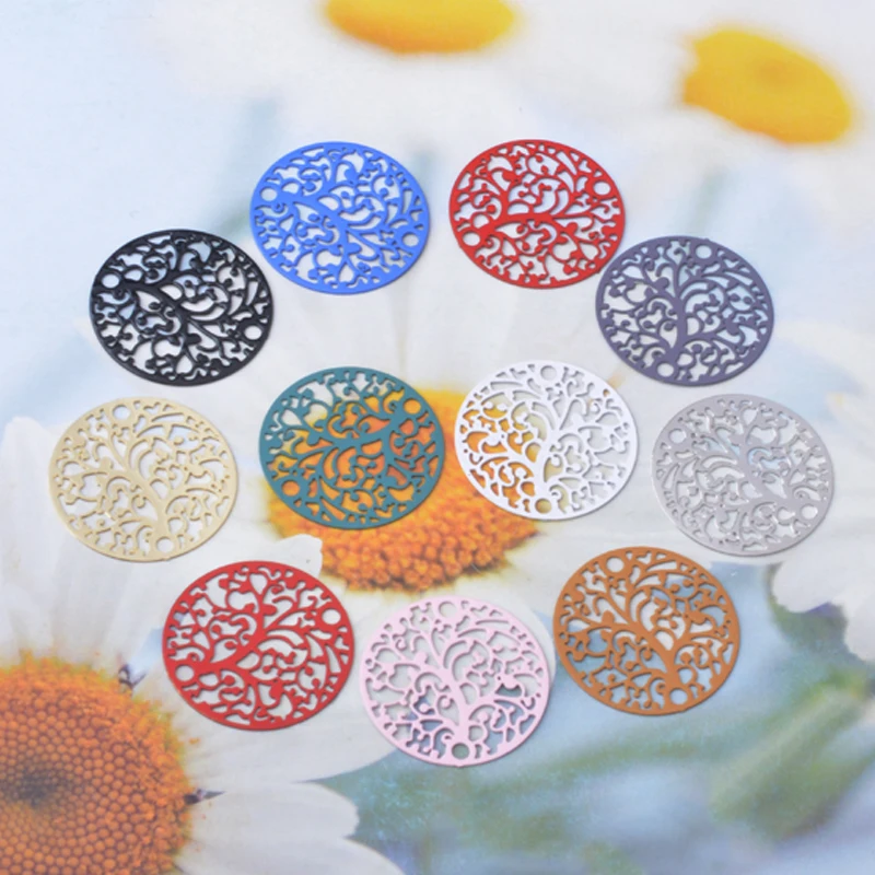 10pcs Paint round Charms Connector Filigree Tree Earrings Pendant DIY  Jewelry Making Accessories