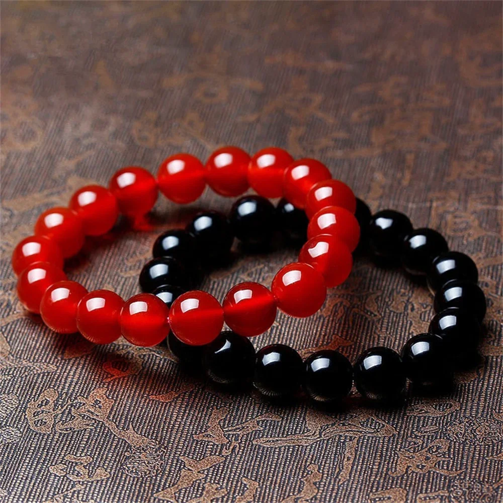 Natural Stone Black Red Agate Round Beads Bracelet for Women in Charm Bracelets 8-12mm Onyx Energy Cured Jewelry Beading Gift