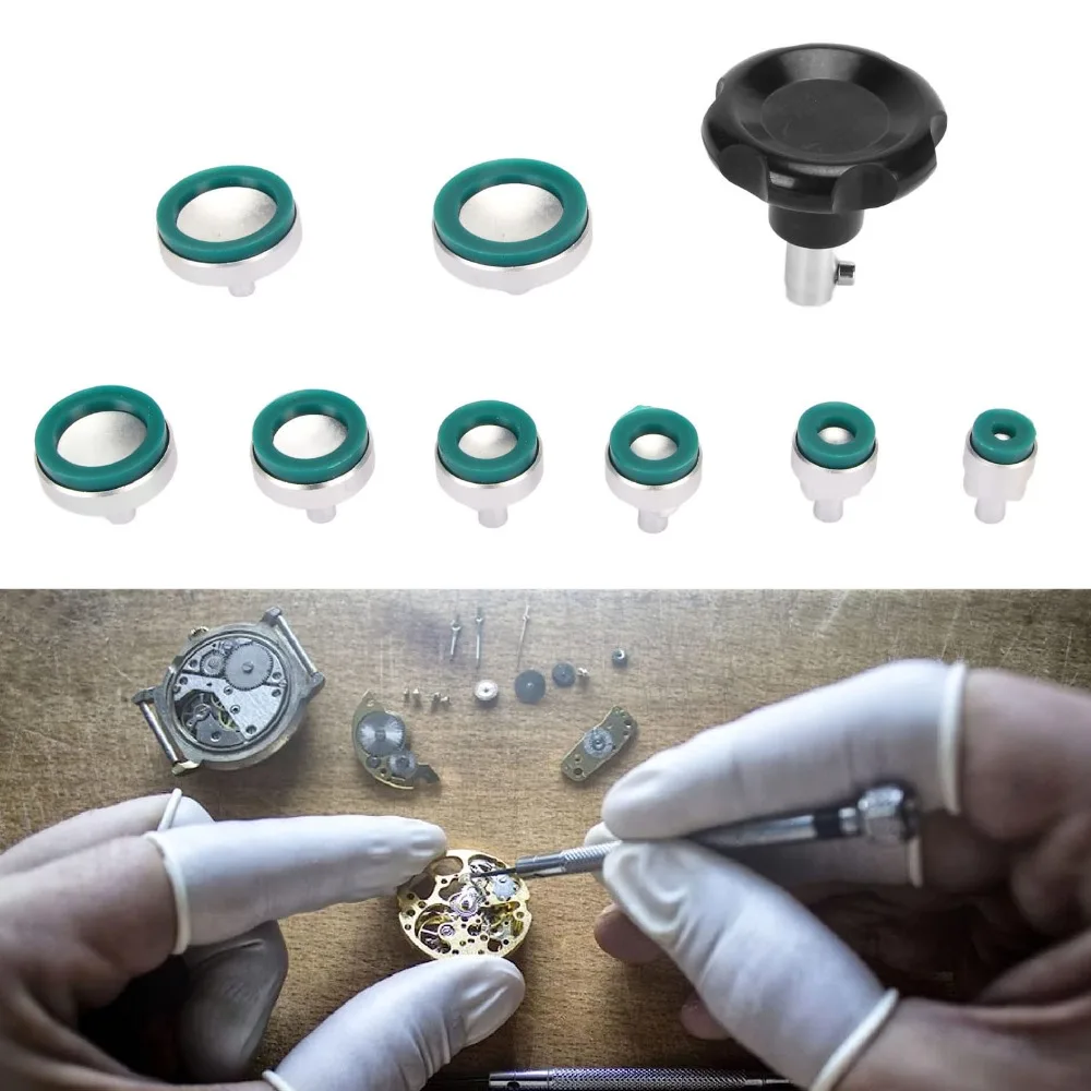 8Pcs Rubber Material Watch Case Opener Adjustable Size Traceless Horology Tool Green Color Suction Ring Type Watch Back Remover