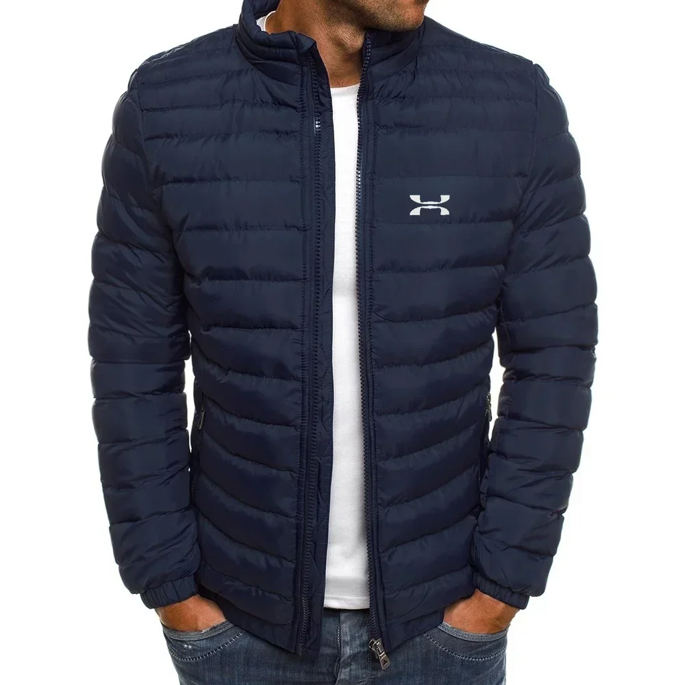2024  Winter New  Men' s Warm and  Comfortable Stand up Neck Zipper Fashion Print Outdoor Sports Simple Atmospheric Street Coat