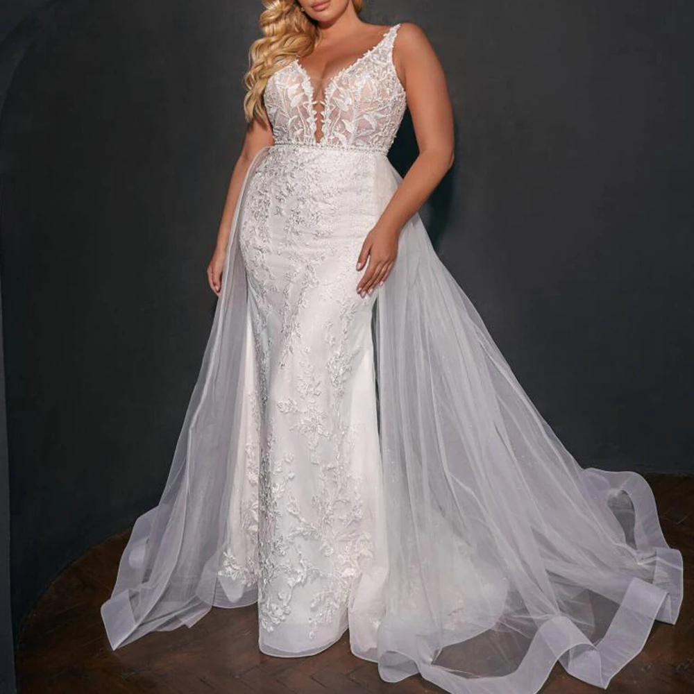 

Elegant Lace Appliques Mermaid Wedding Dresses For Bride Spaghetti Straps Bridal Gowns With Detachable Train Robe De Soriee 2025