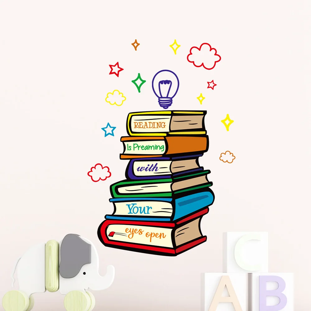 الملونة كتاب مصباح و لمبة الجدار ملصق ، دراسة غرفة نوم مكتبة الديكور ، ذاتية اللصق الشارات ، مدرسة ديكور المنزل