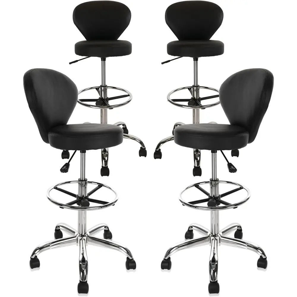 Verstellbares 4-teiliges PVC- und Leder-Drehhocker-Set mit Rückenlehne und Fußstütze für Massage, Spa und Schönheitsbehandlungen