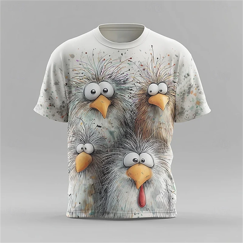 Funny Men's T-Shirt with Chicken Design Summer Casual Short-Sleeve T-Shirt Street Style Crew Neck Pullover Men's Oversized Top