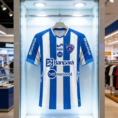 Camiseta Athleisure 3D Impressa para Adultos e Crianças Paysandu 2024, Jersey de Futebol Leve e Confortável para o Verão
