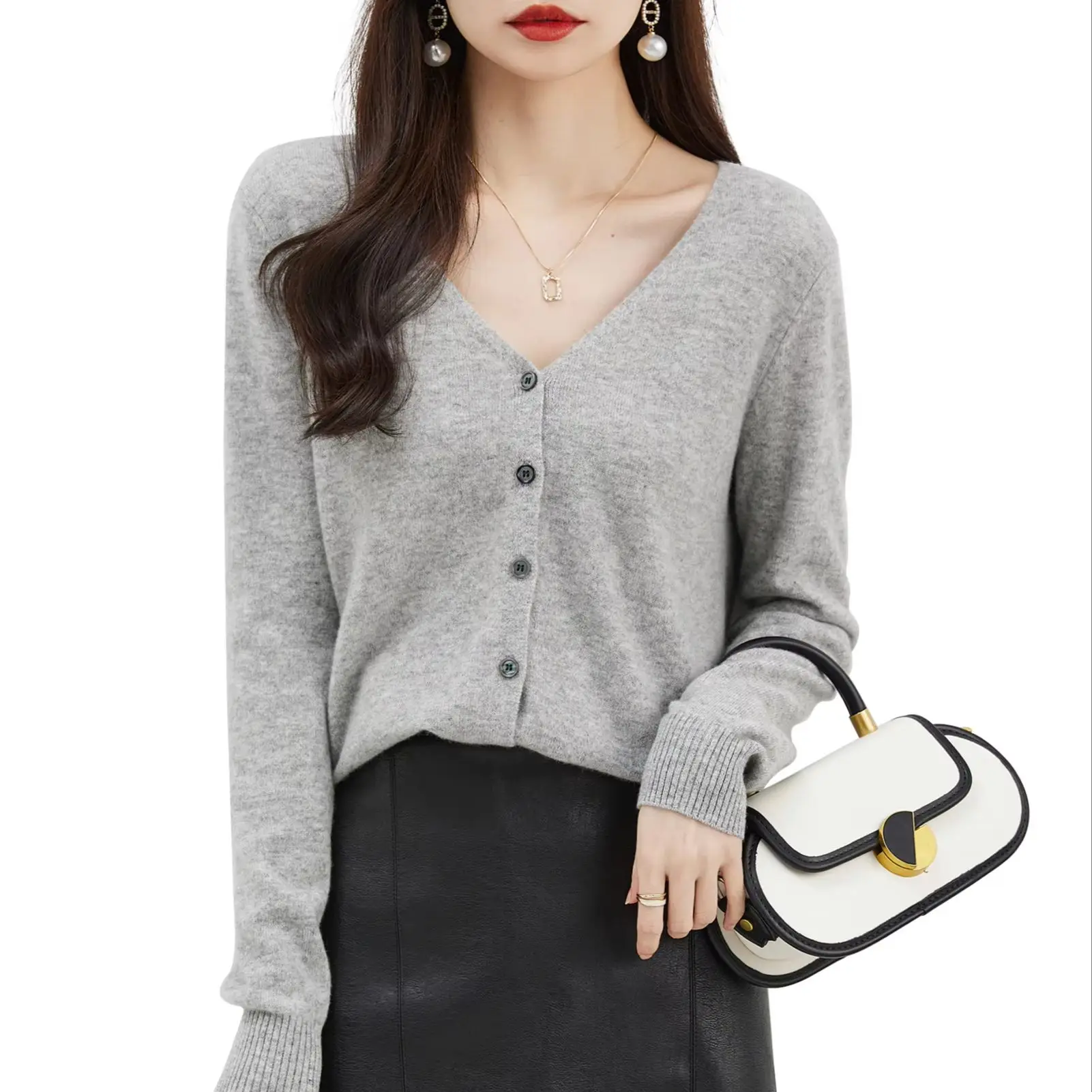 Cardigans for Women\'s Sweater 100% Merino Wool Cardigan Autunm Winter V Neck Vintage Soft Long Sleeve Knit Sweaters y2k Clothing