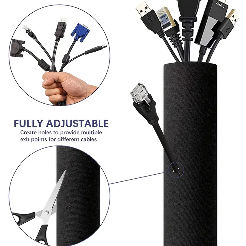 1 Cable Management Sleeve with Zipper - neatly organizes and protects cables. Easy to use, space-saving and durable