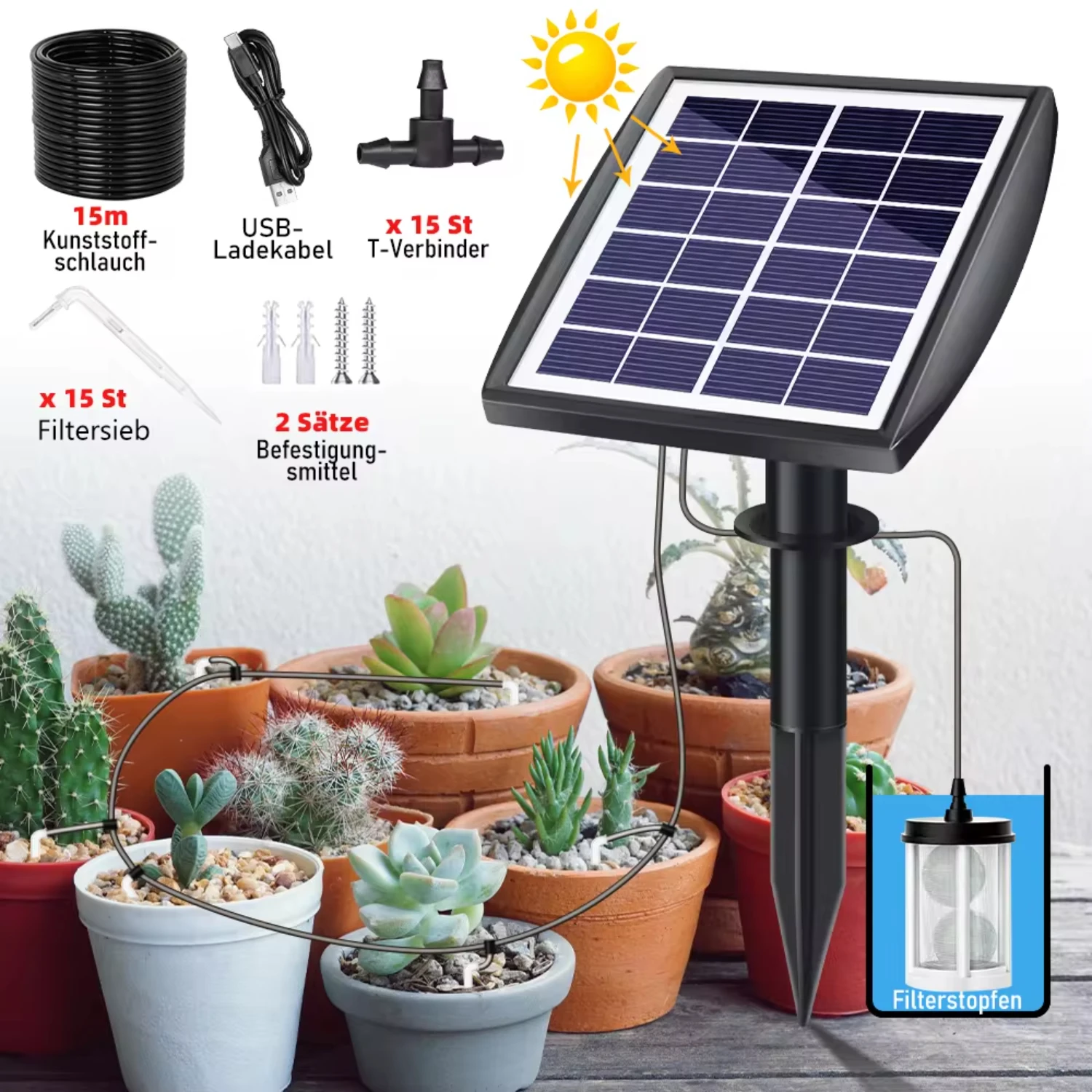 

5V Solar Automatic Drip Irrigation Kit System Garden Pots Plants Solar Powered Self Watering Devices Prevent Water backflow