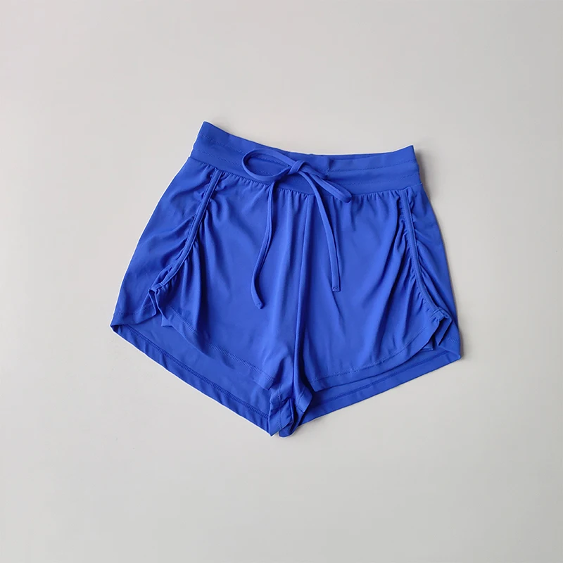 Short de sport taille haute à séchage rapide pour femme, short de yoga et de course, vêtements externes, faux deux pièces