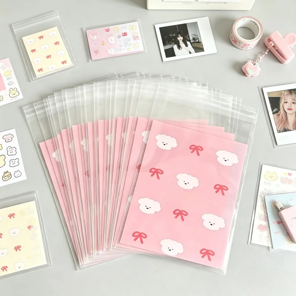 50pcs 8x10cm Kawaii Puppy Bow Pattern Transparent OPP Self Adhesive Sealing Bags Photo Card Badge Biscuit Gift Packaging Pouches