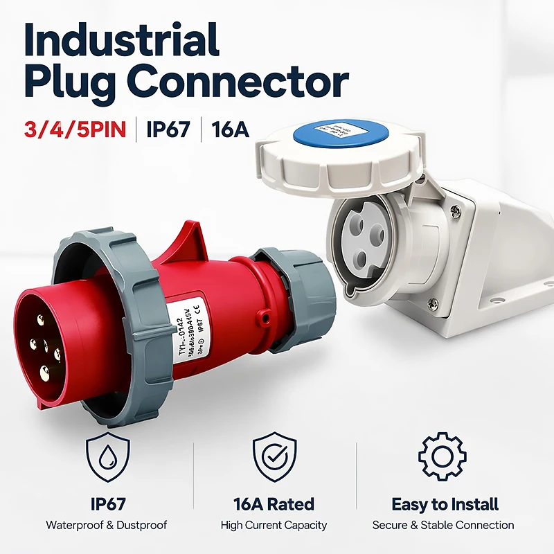 IP67 16A 380V Industrial Plug and Socket 3/4/5 Pin - CEE Standard Waterproof Dustproof Male Female Surface Recessed Mount