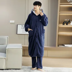 Newest Fashionable Solid Robe Winter Flannel Bathrobe Pant Hooded Home Clothing Thicked Warmth Men Pijamas Robes Sets