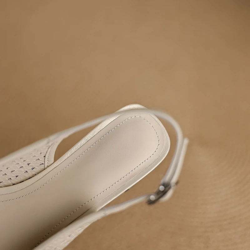 Women's new summer breathable hole leather cowhide rhinestone accessories with loose grip high heels and toe caps sandals