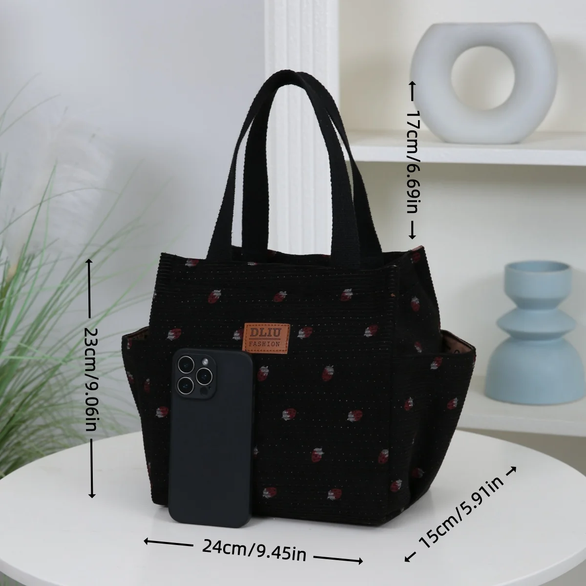 Corduroy Tote Bag, Lunch Box Storage Bag, Lunch Bag, Commuter Miscellaneous Bag, Suitable for Work, Everyday Use, and Shopping