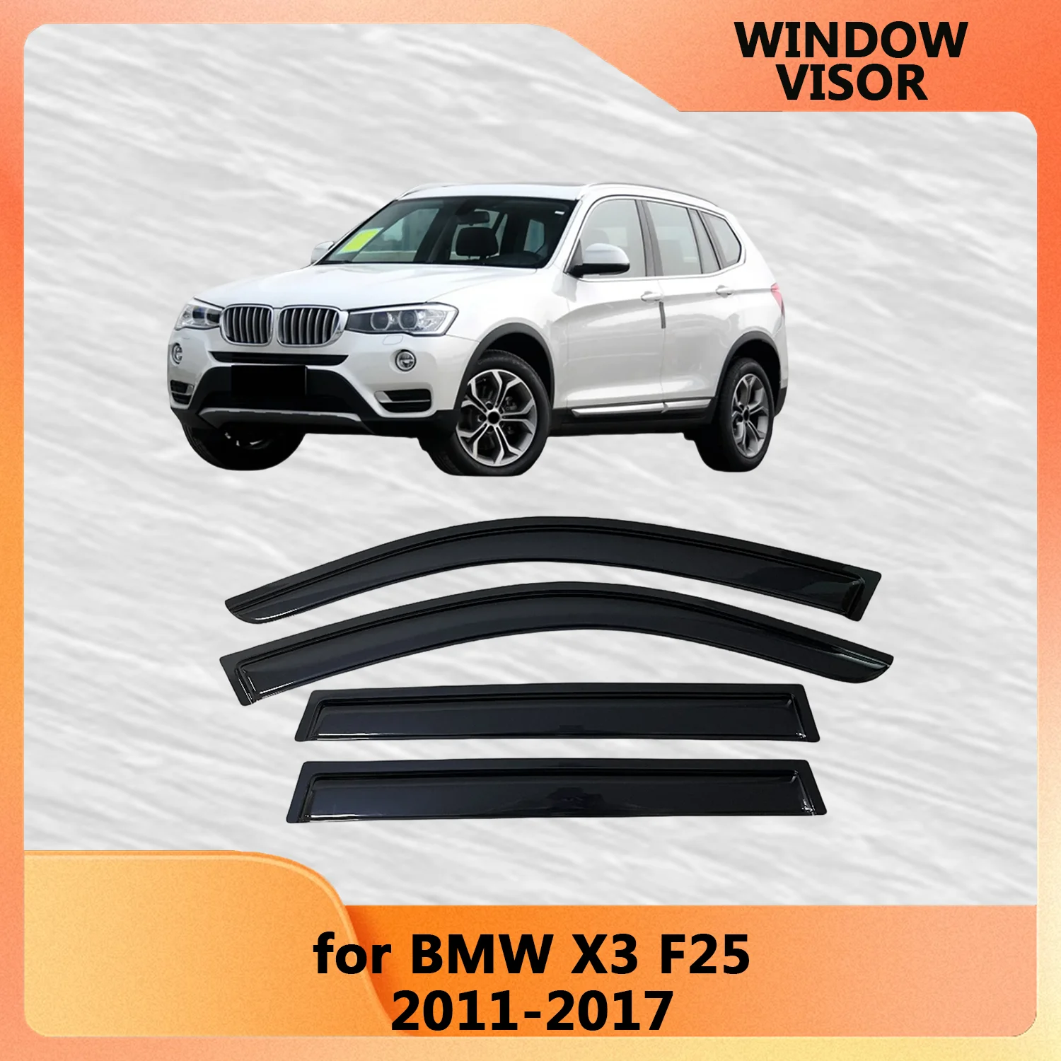 

Для BMW X3 F25 2011-2017: Ветровики, дефлекторы окон, защита от дождя, козырьки на двери, вентиляционные шторки