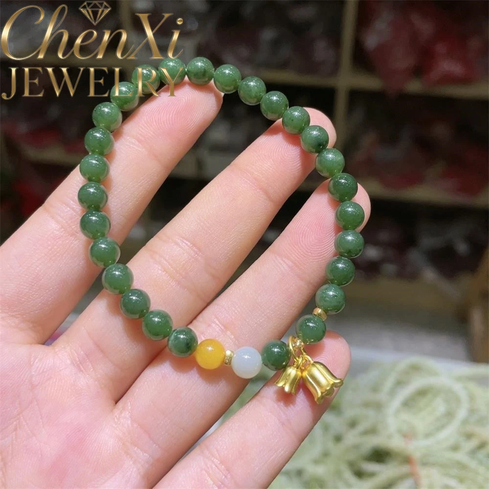 

Элитный браслет из натурального нефрита Хэтянь с бусинами в форме цветка лилии, роскошное качество, модные ювелирные изделия, изысканный элегантный популярный подарок