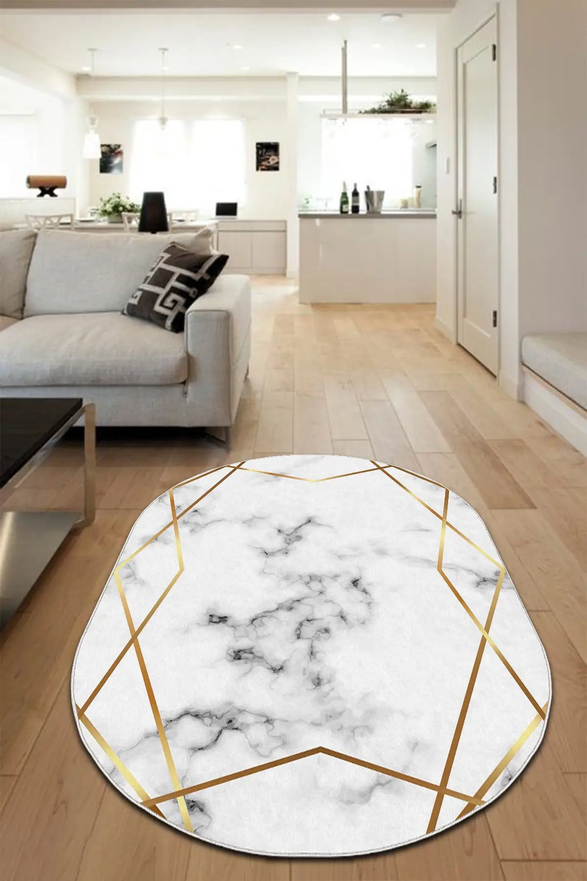 

DOLBOVI digital printed non-slip Dod base machine washable marble patterned Gold Oval carpet carpet living room carpet