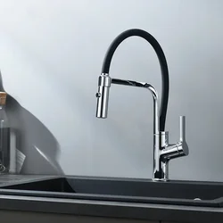 Modern Electroplating Design Kitchen Facility Accessories Cold and Hot Water Rotatable Pull-out Kitchen Washbasin Copper Faucets