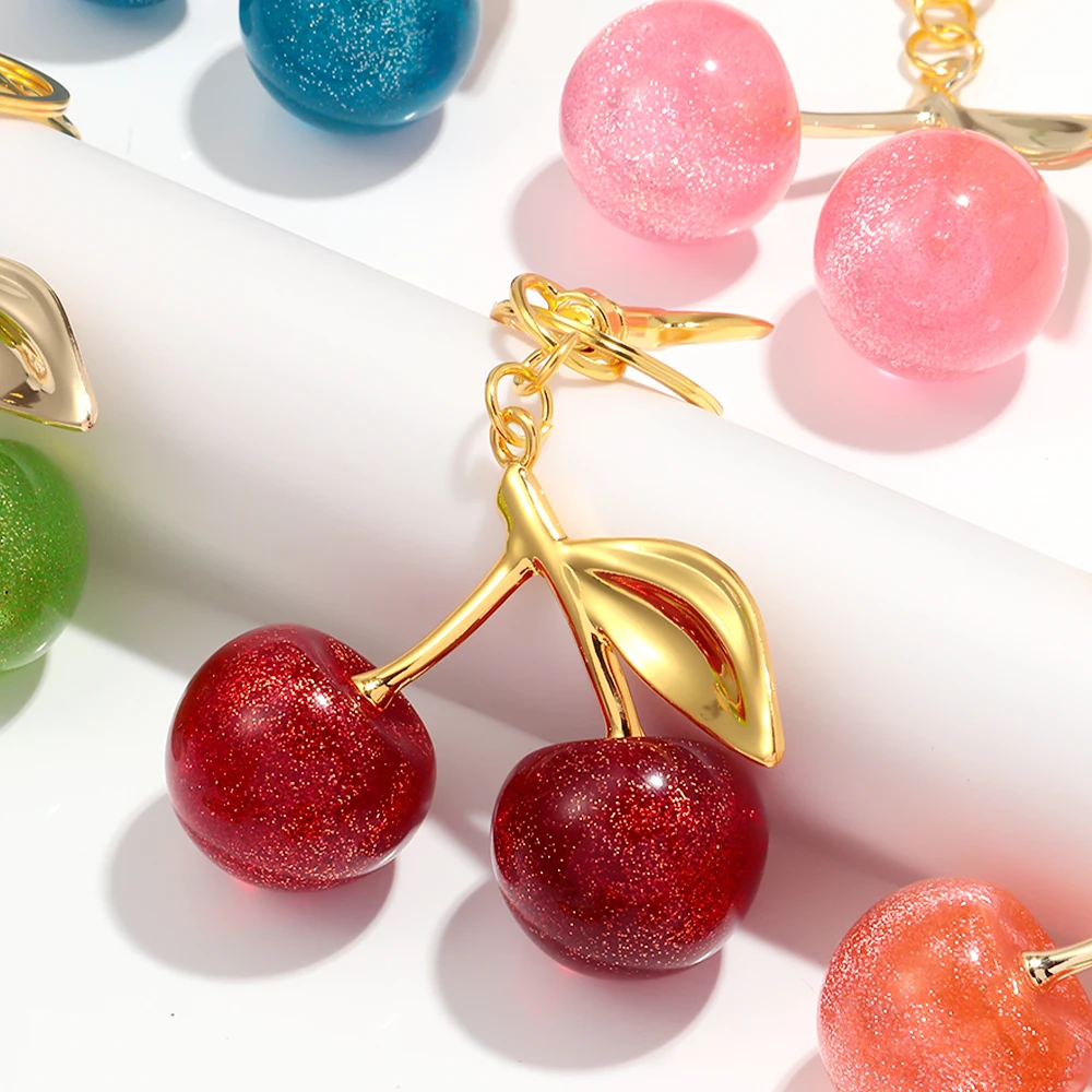 Fashion Delicious Red Cherry Keychain Bag Charm Exquisite Fruit Apple Pendant Keyring for Women Jewelry Bag Accessories Gift
