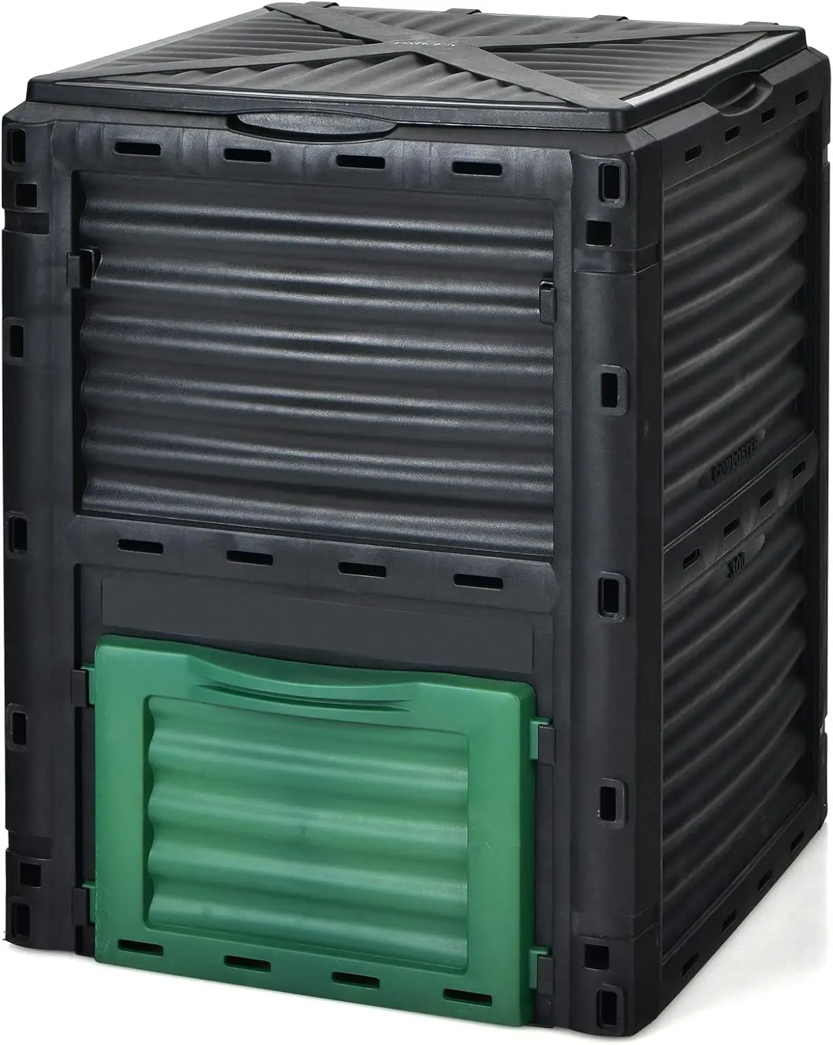 Garden Yard Outdoor Use, BPA Free Material, 80 Gallon (300 L), Top Flip Latch-on Lid, Bottom Exit Door, Easy Assembly