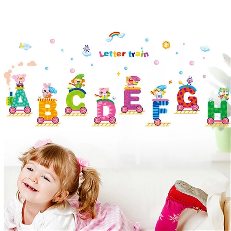 1PCS DIY Kindergarten Early Learning Letter Train Wall Sticker For Children's Room Nursery Cartoon Home Sticker 45*60CM