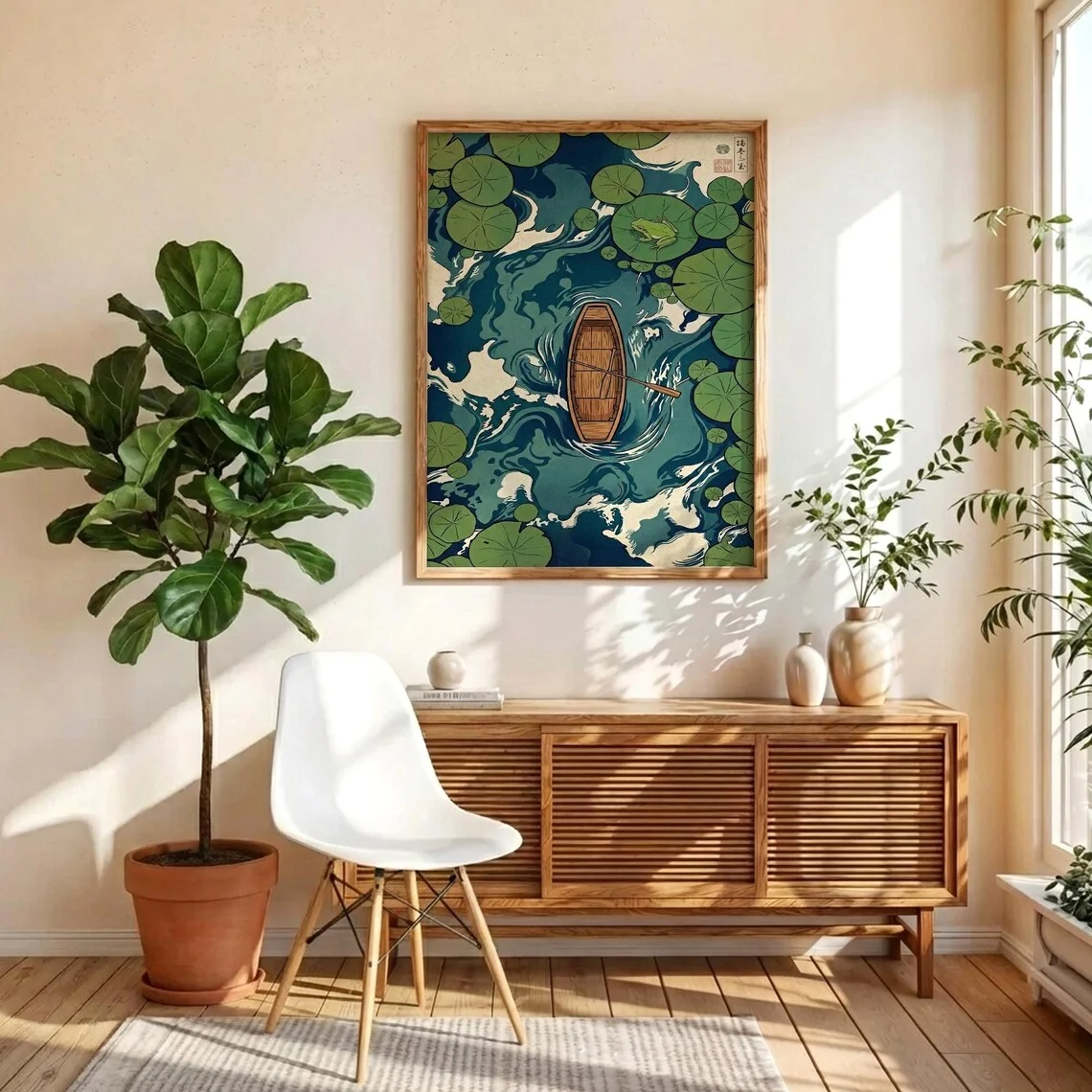 Boat Wall Print Decor - Nature-Inspired Vibe, Perfect for Living Rooms, Bedrooms, or Japandi/Bohemian-Themed Interiors.