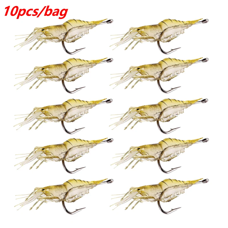 

10 Pcs Fishing With Hook​s Grass Shrimp Soft Lure 4.5cm 1.3g Wobblers Silicone Artificial Bait for Bass Trout Jig Fishing Tackle