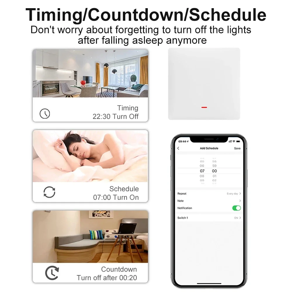 Tuya WiFi Smart Licht Schalter Push Button Keine Notwendigkeit Neutralleiter SmartLife Remote Timing Control Panel Funktioniert Mit Alexa Google Hause