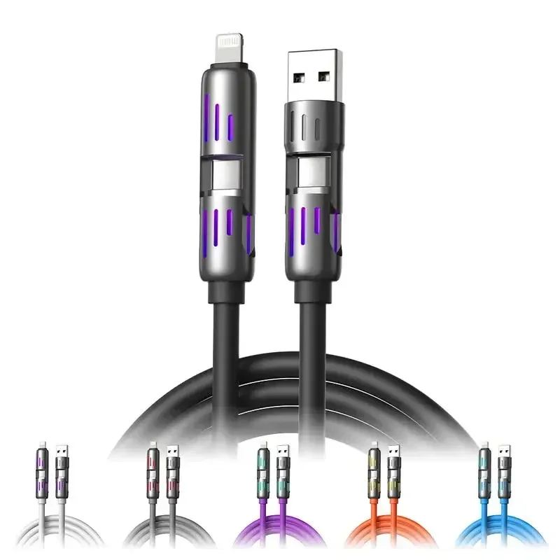 

240W 4 in 1 Functional Super Fast Charge USB Type C Liquid Silicone Aluminum Alloy Data Cable For iPhone Huawei Samsung Xiaomi