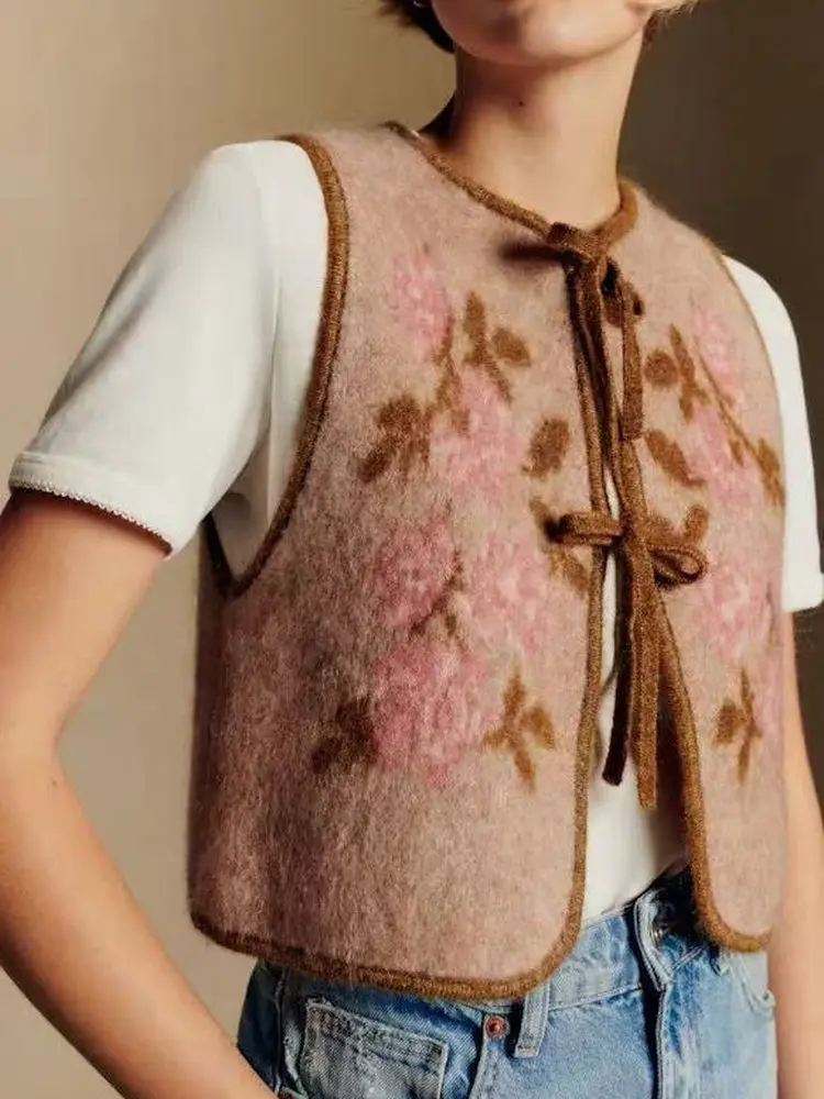 

Новый осенне-зимний вязаный жилет из шерстяной смеси с круглым вырезом и поясом, универсальный, высокого качества, для повседневной носки