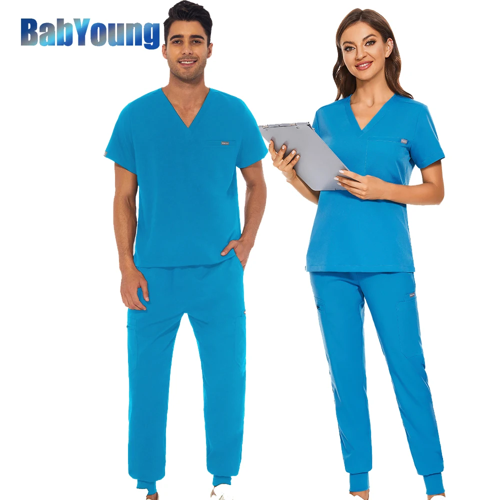 

Dental Scrubs Work Top Doctor Nurse Uniform Bottoms Simple More Pockets Pants SPA Nursing Scrub Suits Medical Unisex Clothes Set