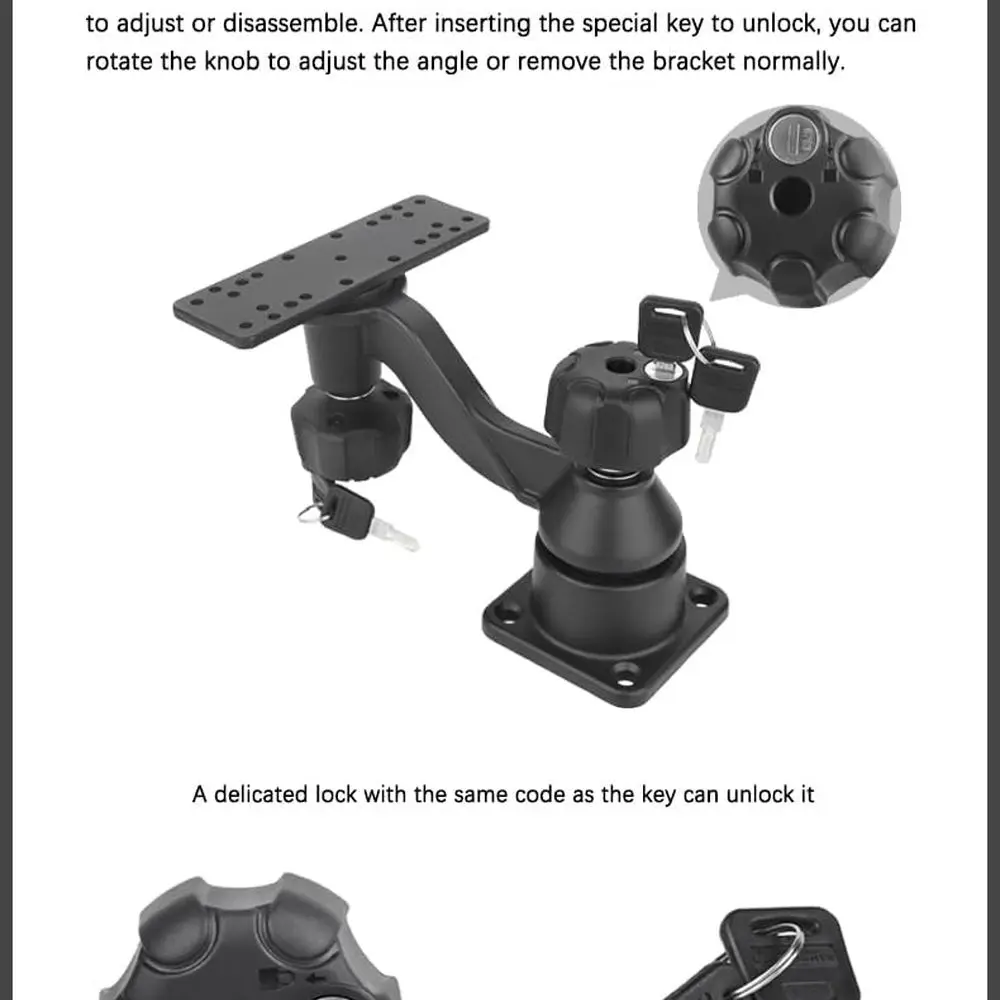 Kayak Fish Finder Mount with Lock, Aluminum Fish Finder Swing Mount with Rectangular Plate Boat Marine Electronics Mounts Compat