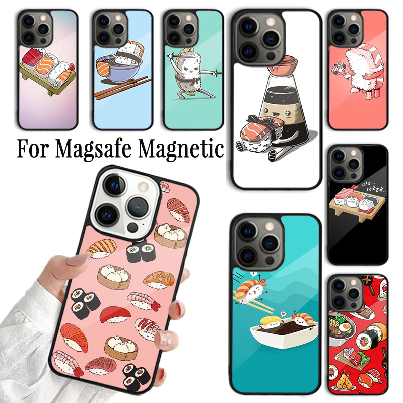 

Чехол для телефона iPhone 15 14 13 12 Mini 11 Pro Max Plus Magsafe, магнитный чехол с беспроводной зарядкой, кавайные суши, толпа