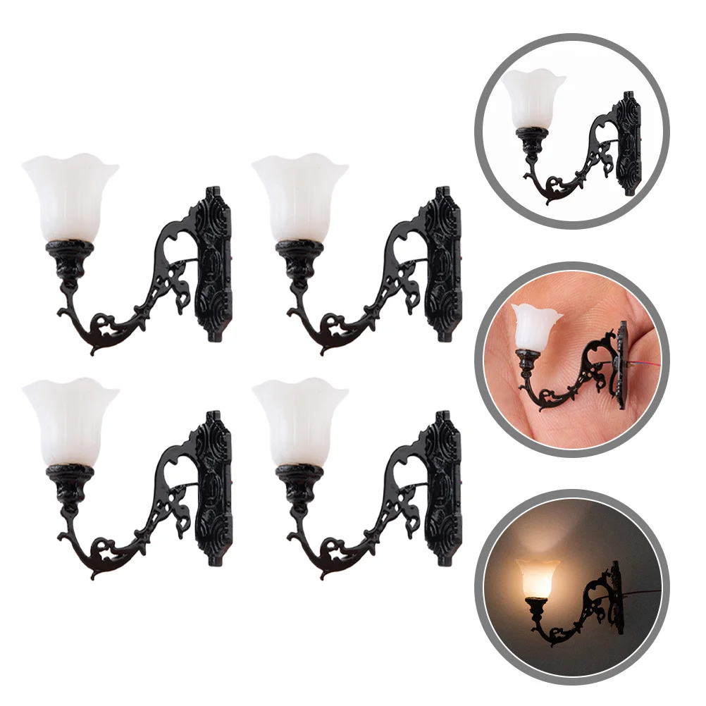 4 Pcs Sand Table DIY Materials Dollhouse Lights Operated Wall Mini Miniature Sconce Abs Lamp Model
