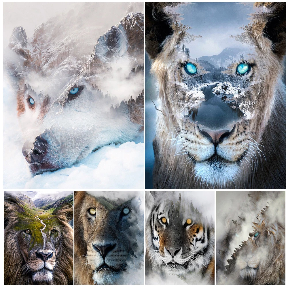 Abstract Animal Wild Lion Tiger Leopard Scenery Wall Pictures For Living Room Nordic Poster Wall Art Canvas Painting Unframed