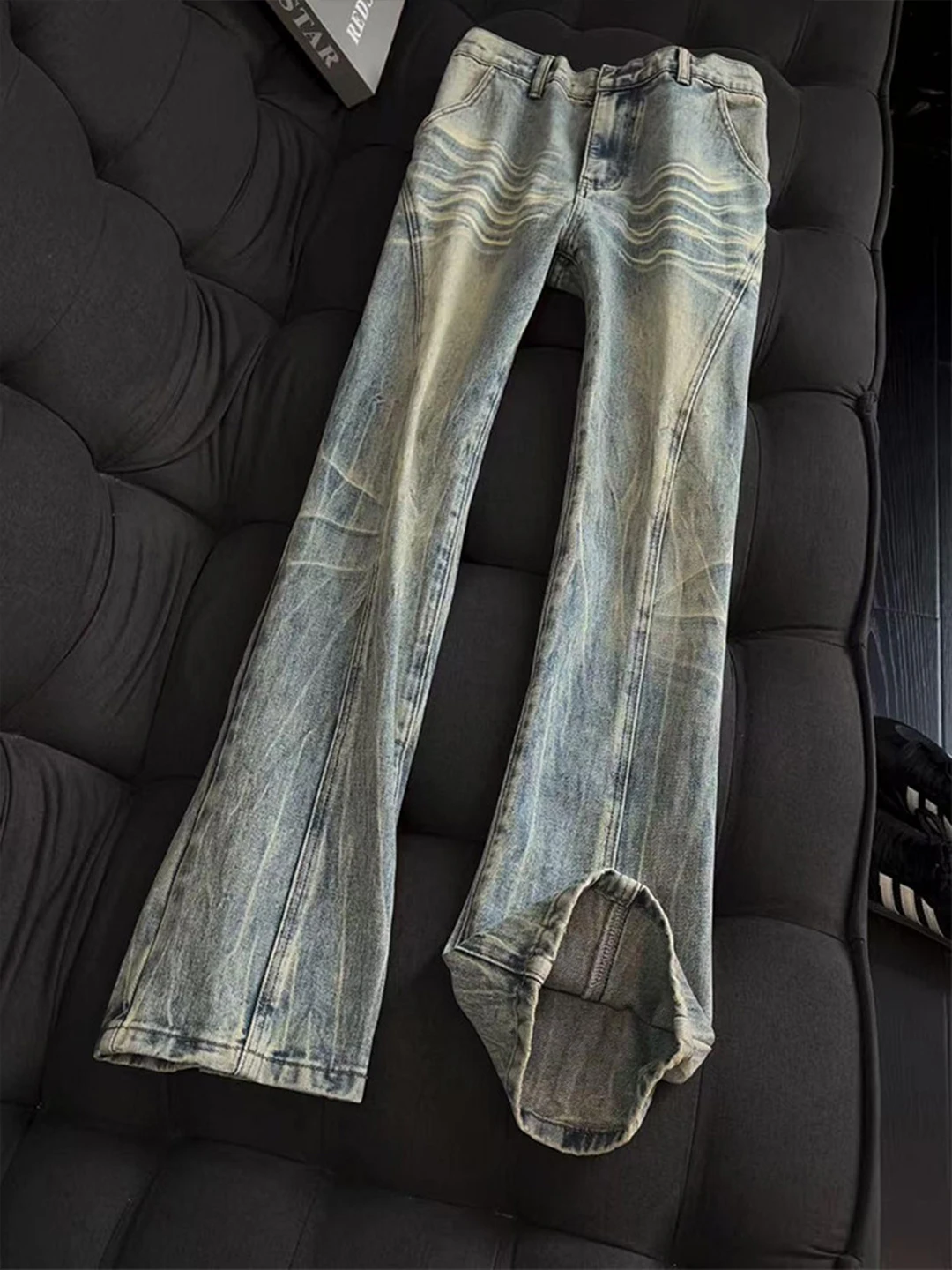 

Мужские джинсы Waed Denim с диагональным узором в виде молнии, модные, в стиле High Street, с прямым кроем, свободные, Cleanfit