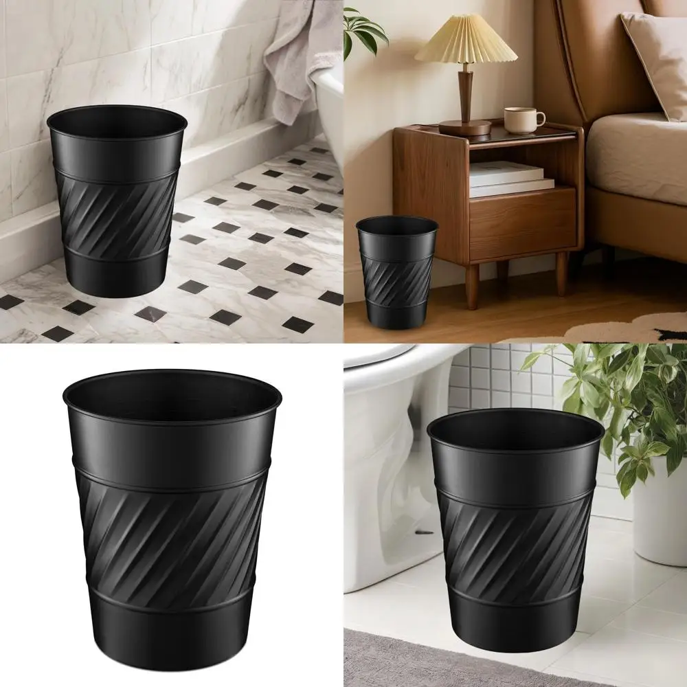 

Стильный металлический мусорный бак с волнистым узором для ванной комнаты, спальни и офиса — компактная декоративная мусорная корзина черного цвета