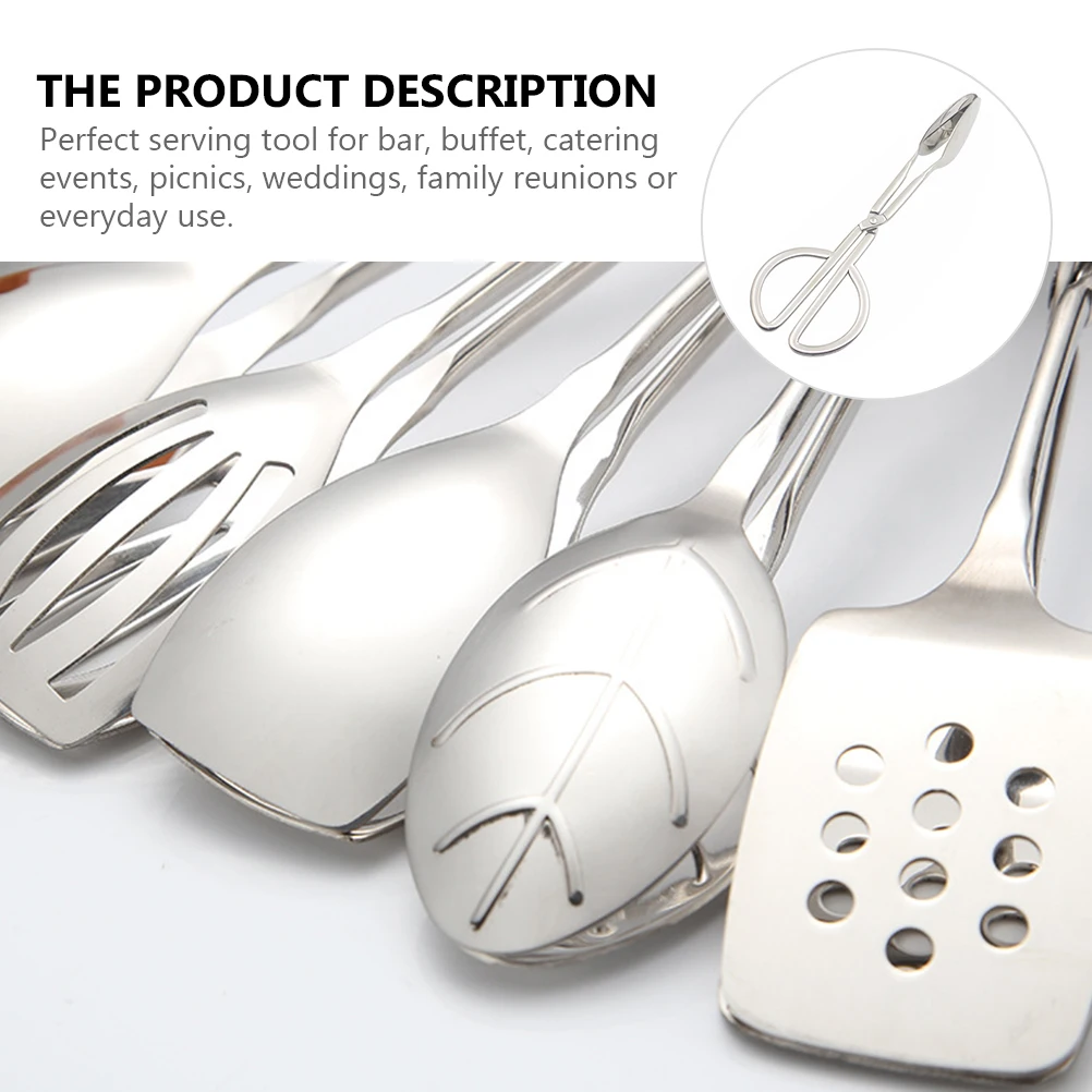 

Stainless Steel Food Tongs Salad Tong Kitchen Tool Bread Clip Scissors for Pastries Bagels Fruit Vegetables Salads