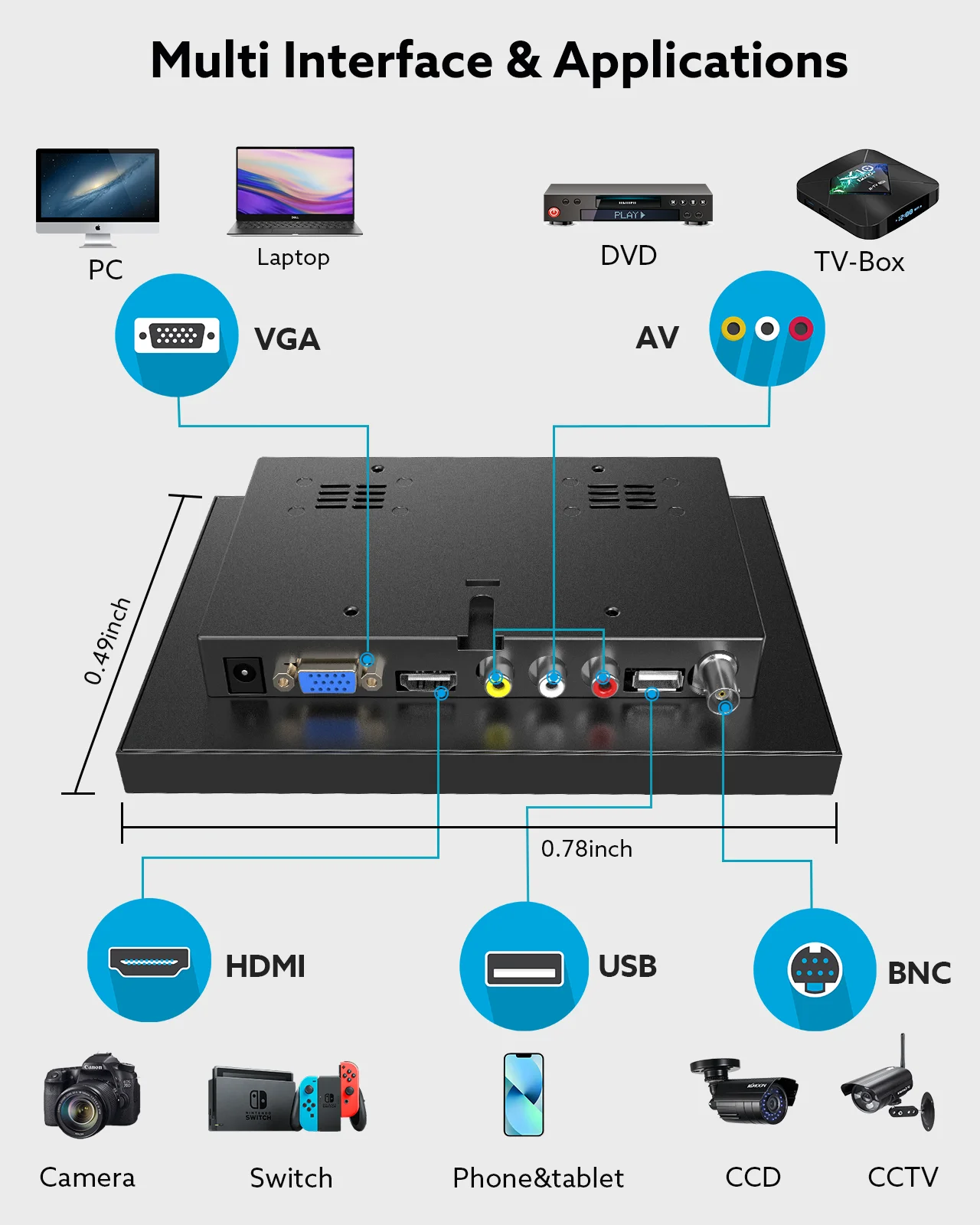 Miktver 데스크톱 모니터 풀 HD 1280x800 소형 TV, 내장 스피커 VGA 및 HDMI 외부 디스플레이, 컴퓨터 CCTV용, 8 인치, 10/12 인치