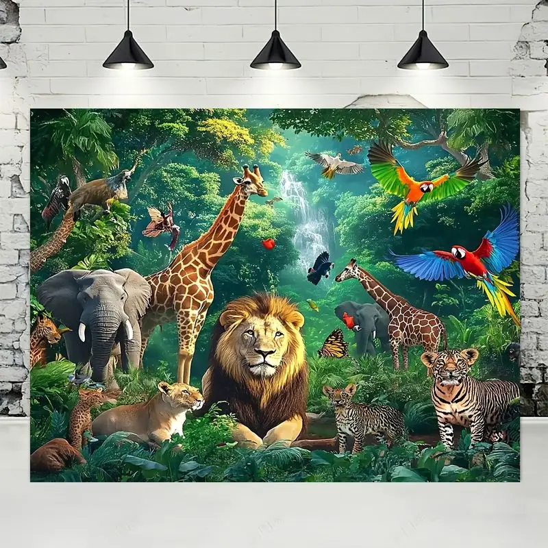 VIKAMA Tropical Rainforest Waterfall Beast Animal Tapestry Hanging Cloth Cool Wall Decoration Living Room Room Decoration
