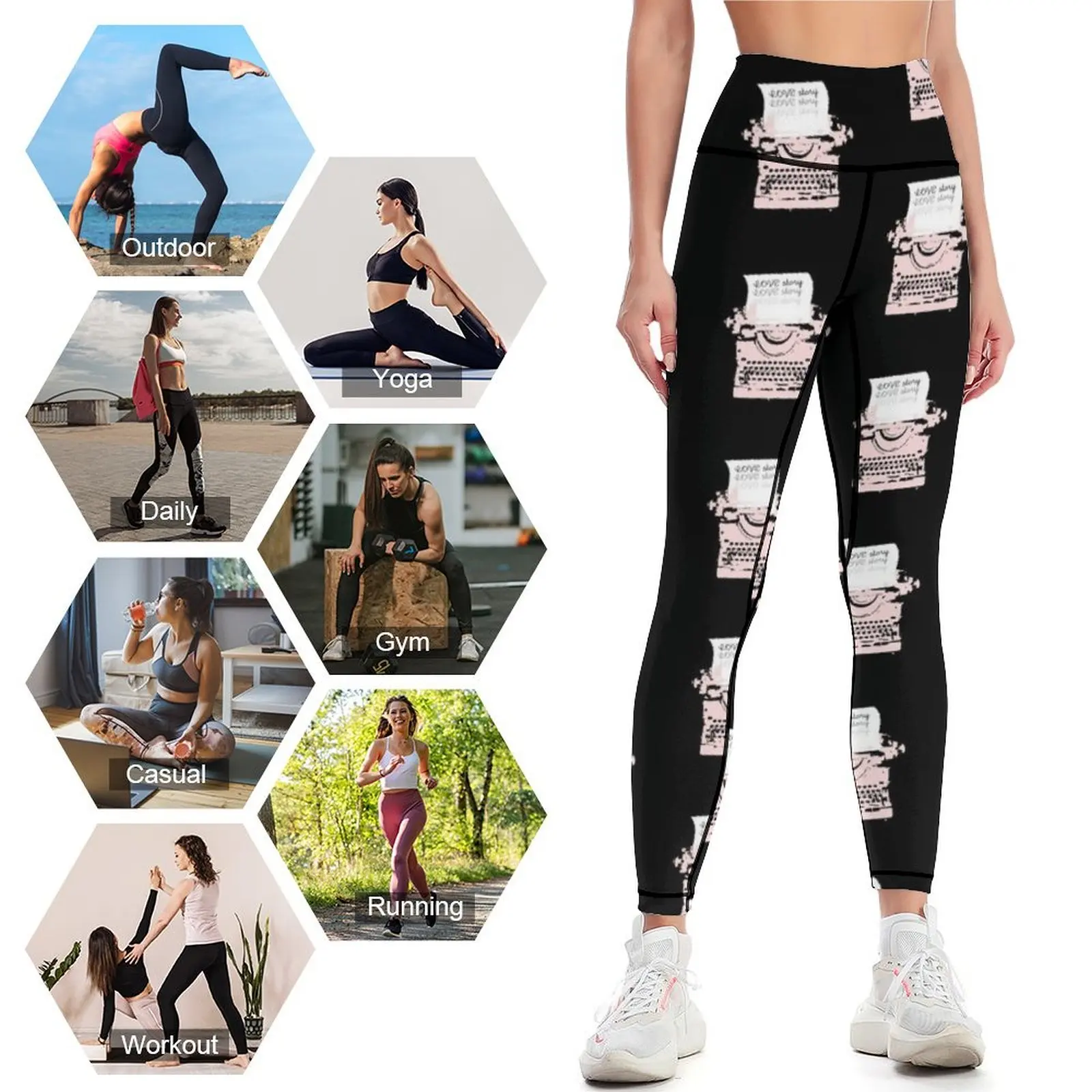 RETRO TYPEWRITER Leggings gym pants flared Golf wear gym top Womens Leggings