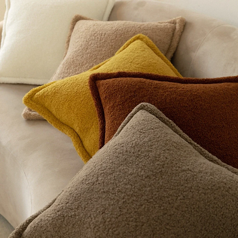 Simple Back Pillow Granular Wool Fleece Square Bedside Cushion Sleeping Pillow Bedroom Living Room Sofa Throw Waist Pillow