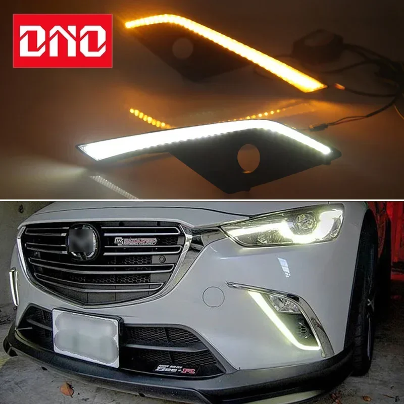 

Car LED DRL 12V Daylights For Mazda CX-3 CX3 2015 - 2019 Yellow Turn Signal Daytime Running Headlamps Auto Driving Lamp Foglamps