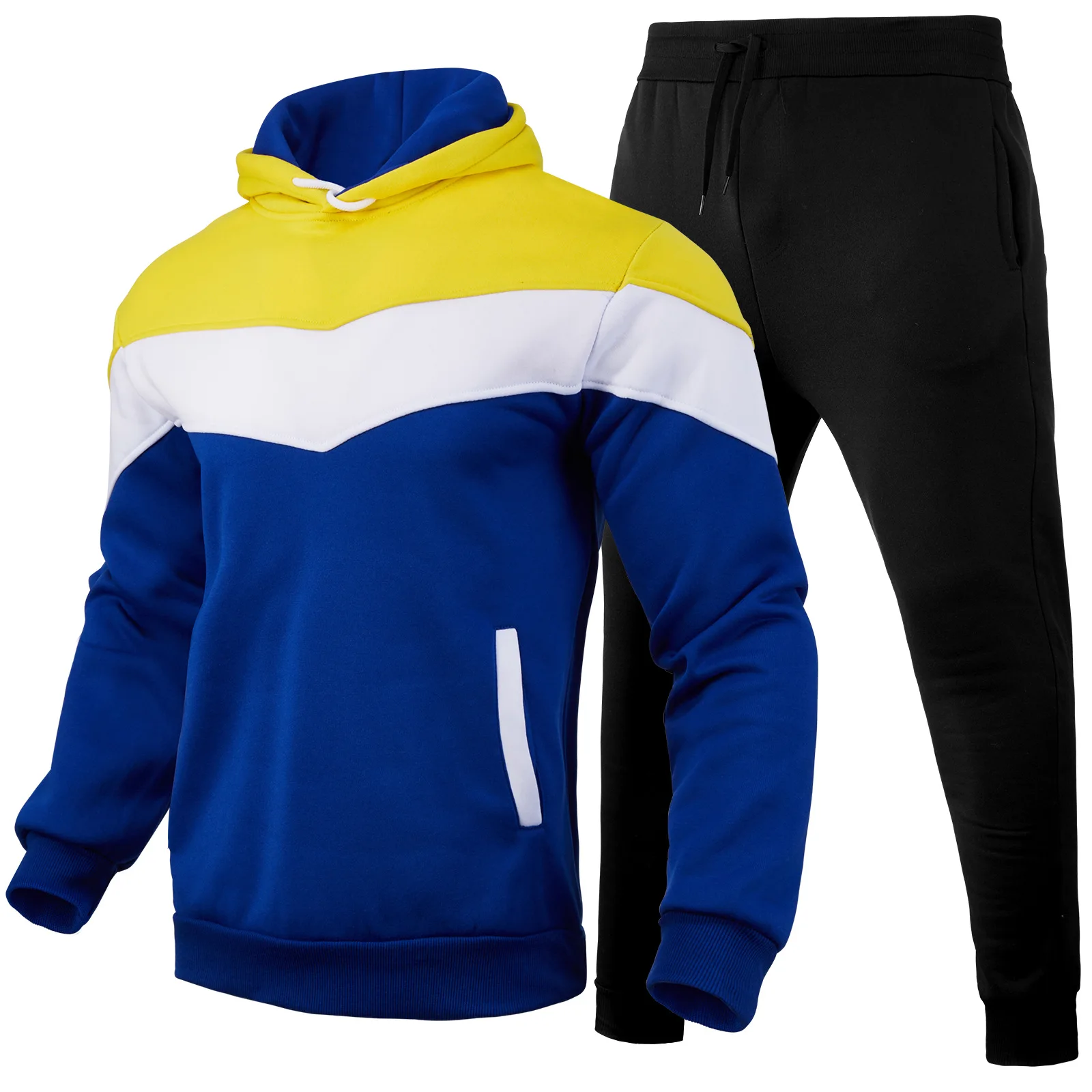 Autumn and winter sports sweater set men's 3 color matching hoodie sportswear set